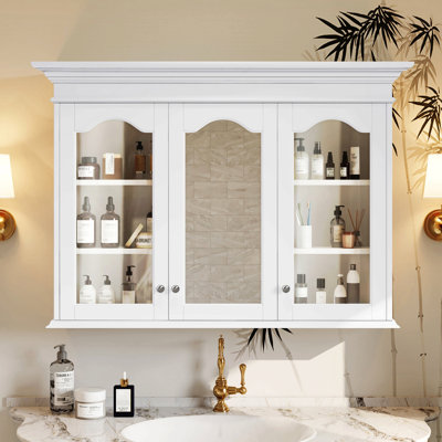 40" Medicine Cabinet With Mirror, Bathroom Storage Cabinet With Mirror Door And Shelves, Wall Mounted Bathroom Cabinet With Glass Doors
