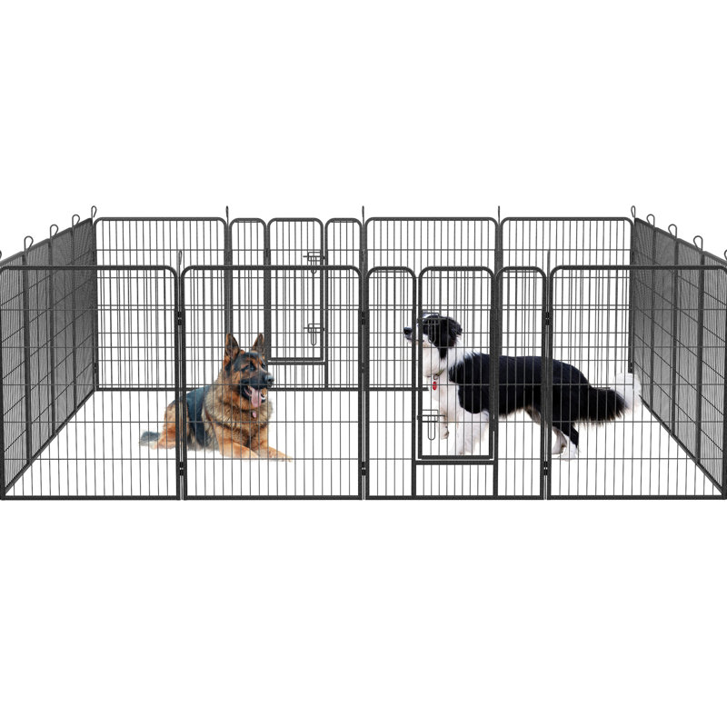 Parc pour chien d'extérieur, 16 panneaux, différentes races, clôture de finition imperméable, hauteur, tailles, conception des bords arrondis sécuritaires