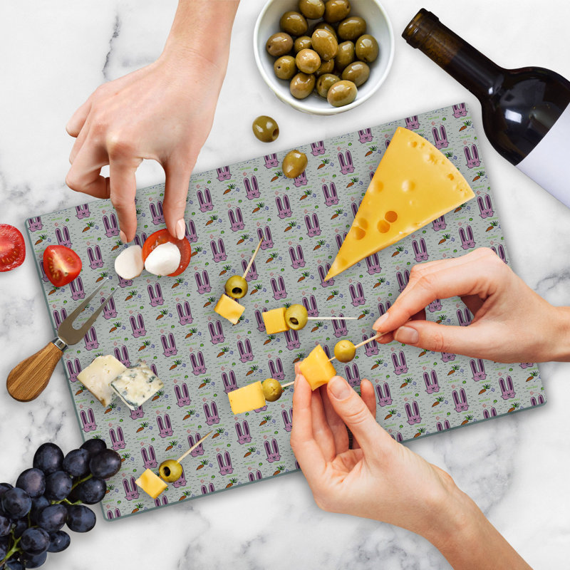 Ambesonne Rabbit Cutting Board Large Size Cartoon Bunny Characters Multicolor