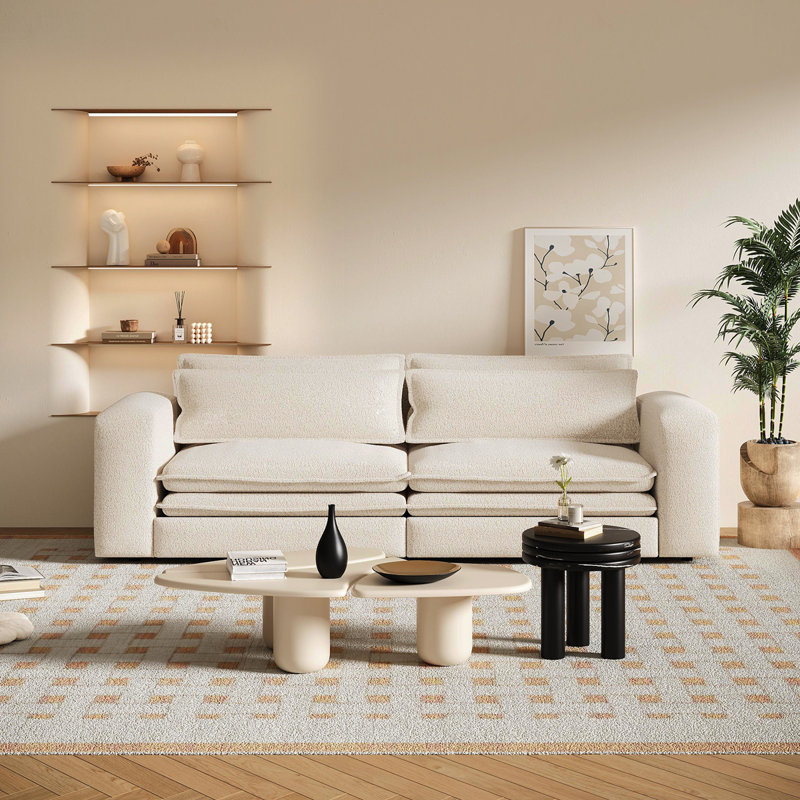 Canapé-lit convertible 3 en 1 de 93 pouces pour très grand lit, canapé-lit escamotable avec méridienne et 2 coussins lombaires, blanc beige