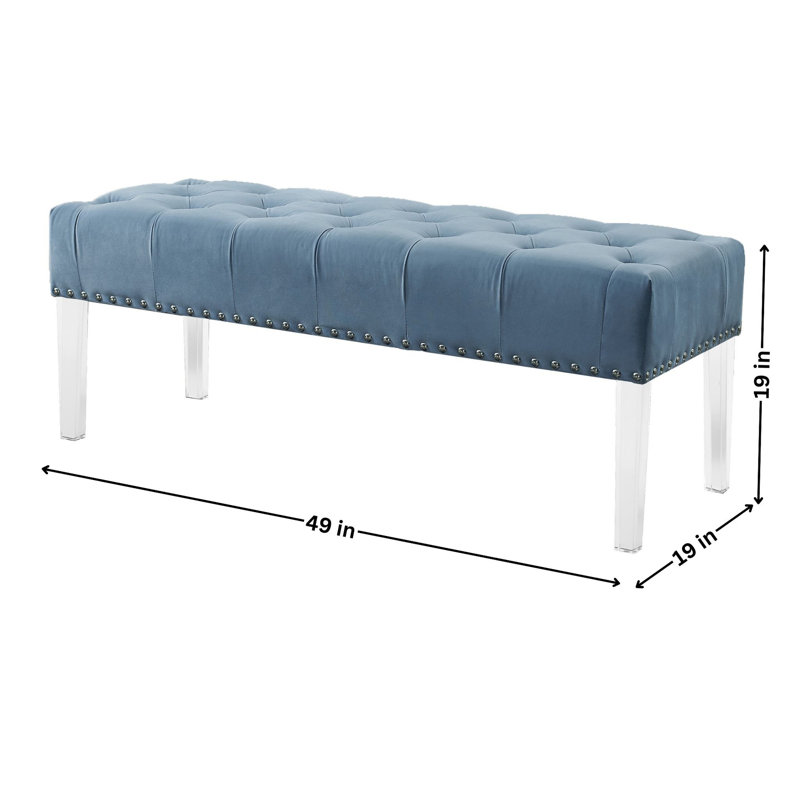 Valley Button Tufted Velvet Upholstered Bench With Acrylic Leg, Blue