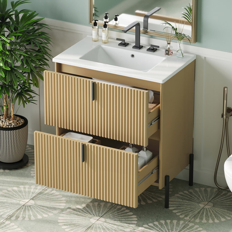 Meuble-lavabo 30 po avec lavabo en céramique, Naturel
