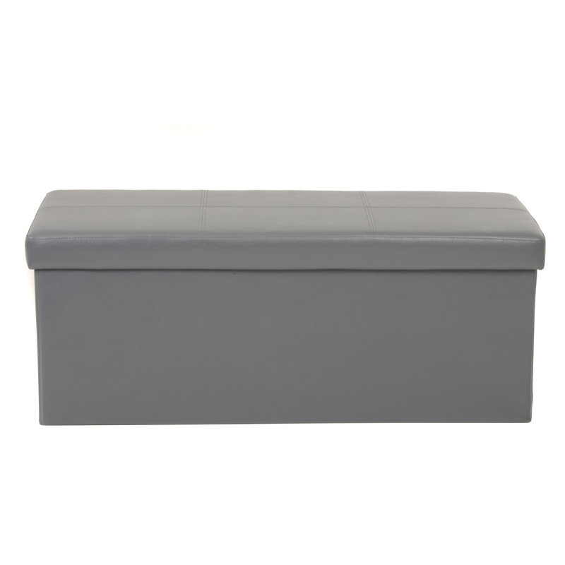 Jaise Faux Leather Upholstered Storage Bench, Gunmetal Gray