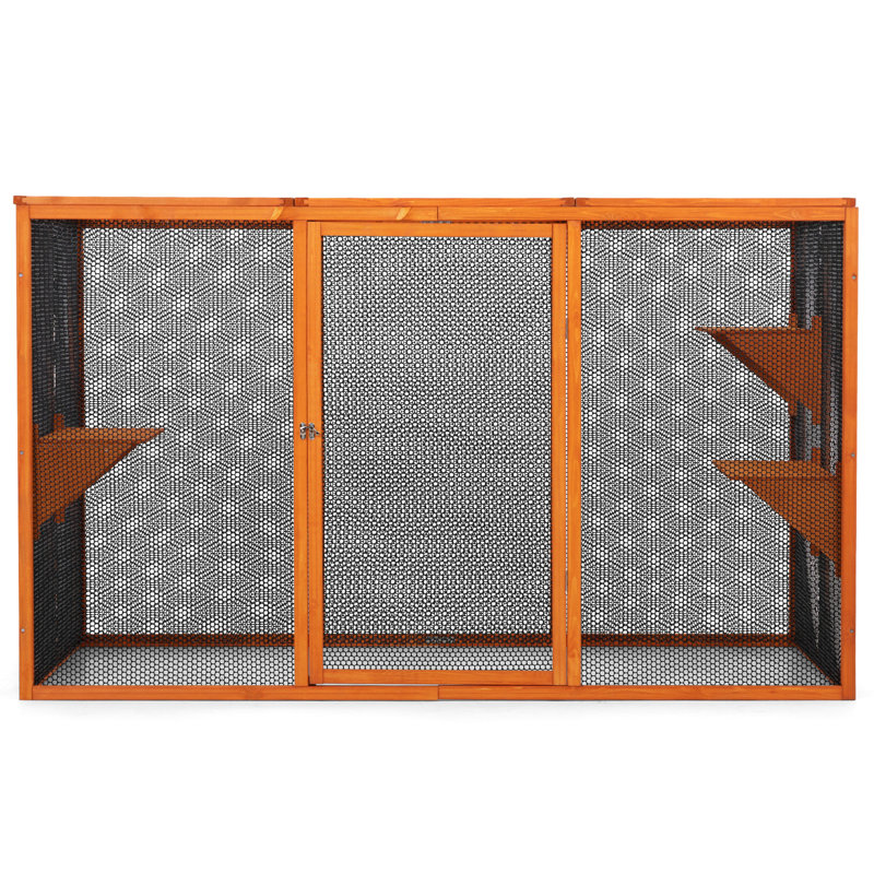 3 plateformes de saut amovibles avec toit imperméable - Toit de volière orange et planches rebondissantes