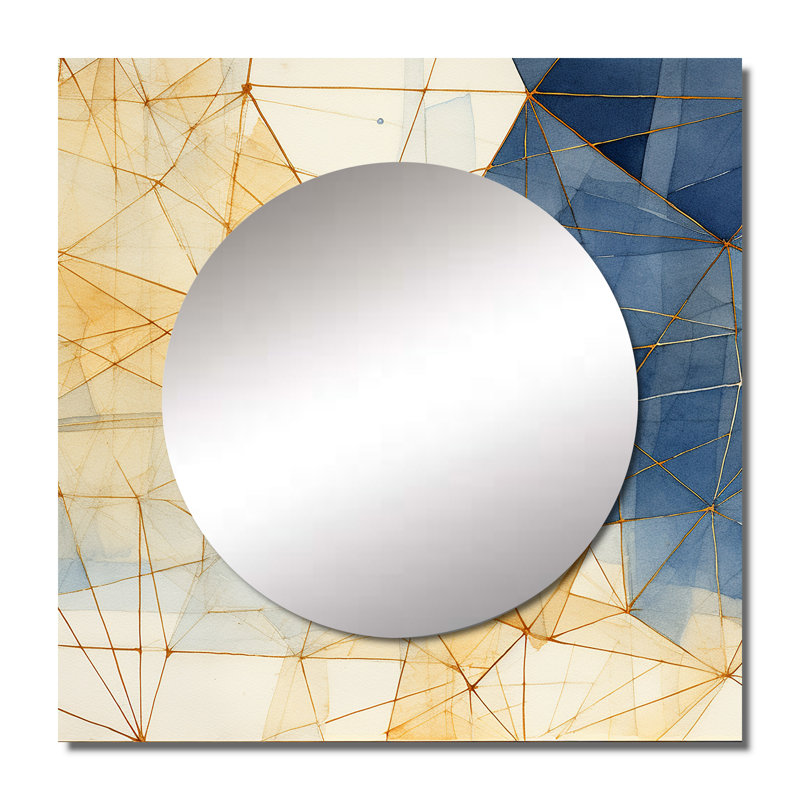 Feena - Miroir carré à formes abstraites minimaliste bleu et or II, 23 po x 23 po