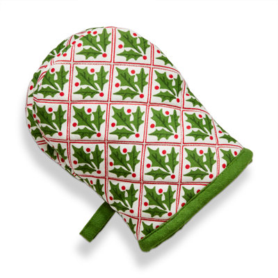 Christmas Holly Half Mitt White Cotton