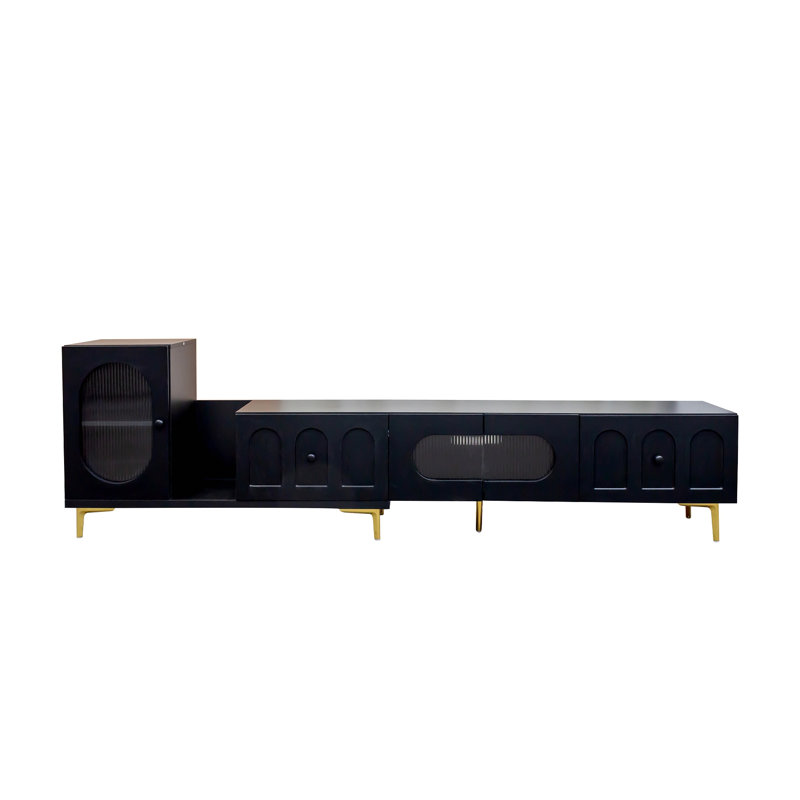 Extendable TV Stand with Cabinet, Black
