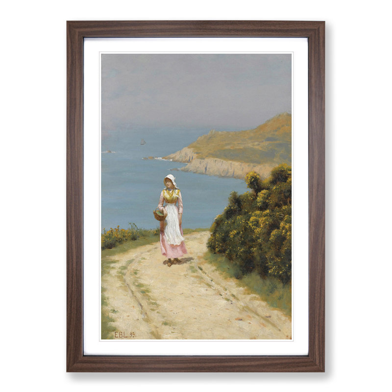 Coastal Path by Edmund Leighton - Picture Frame Graphic Art, 36cm H x 27cm W x 2cm D, Walnut Framed