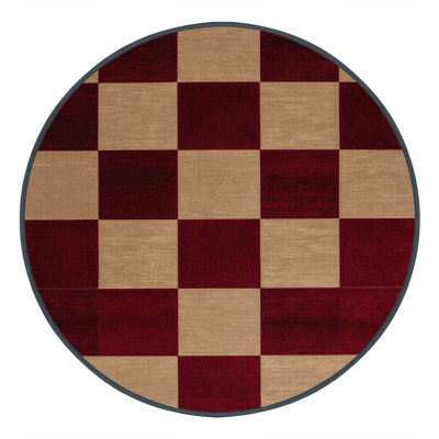 Machine Washable Checkered Red Area Rug