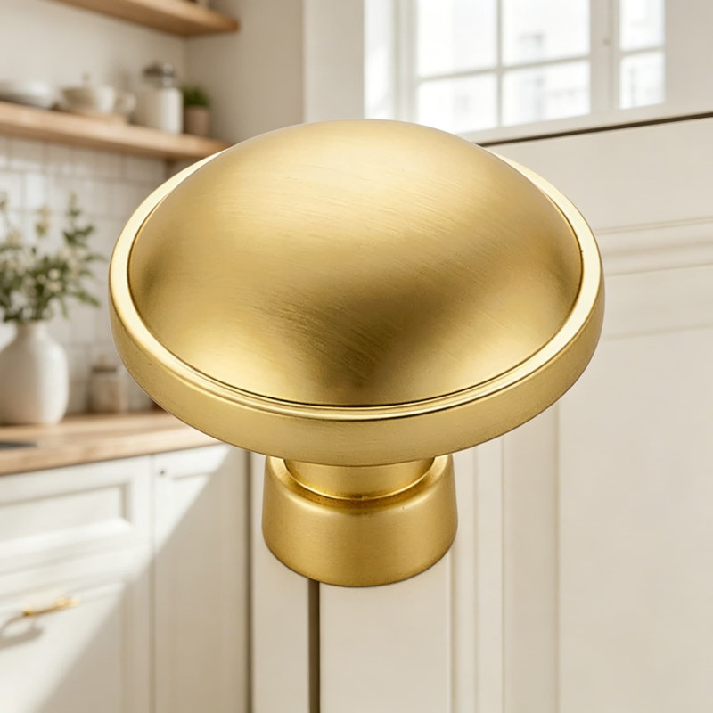 Boutons d'armoire en laiton brossé, paquet de 5 poignées de tiroir rondes en alliage de zinc pour armoires de cuisine, commodes et armoires, quincaillerie de fixation incluse pour une installation facile