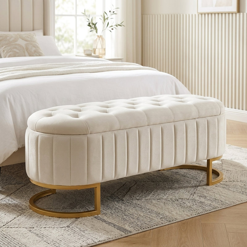 Banc de rangement avec repose-pieds Velvet, Beige