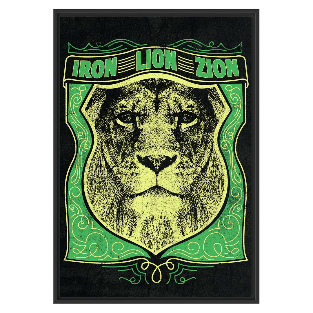 Gerahmtes Wandbild Iron Lion Zion in Schwarz