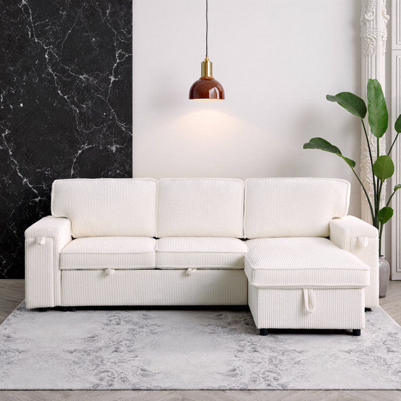 Canapé-lit modulaire en tissu d'ameublement avec rangement Chenille, Chenille beige