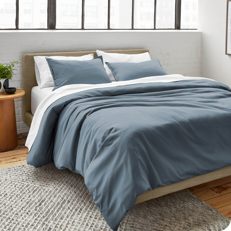 King Size Dark Blue Microfiber Duvet Cover Set