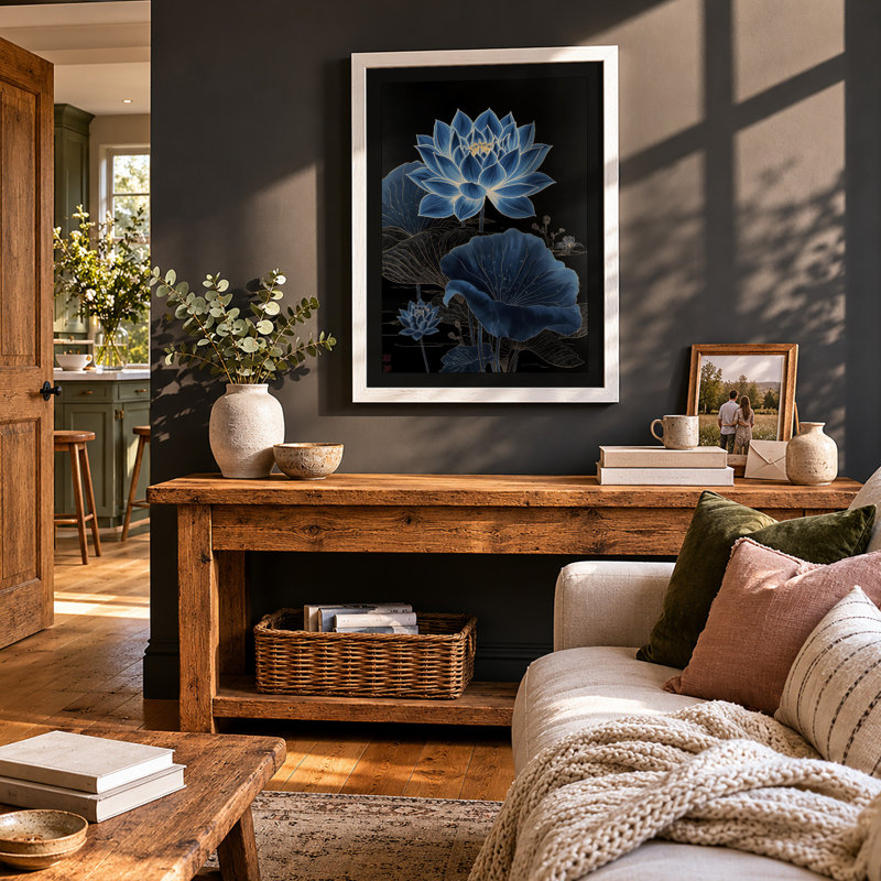 Luminous Lotus Botanical - Framed Print, A4 - 29.7 x 21.0 cm, White