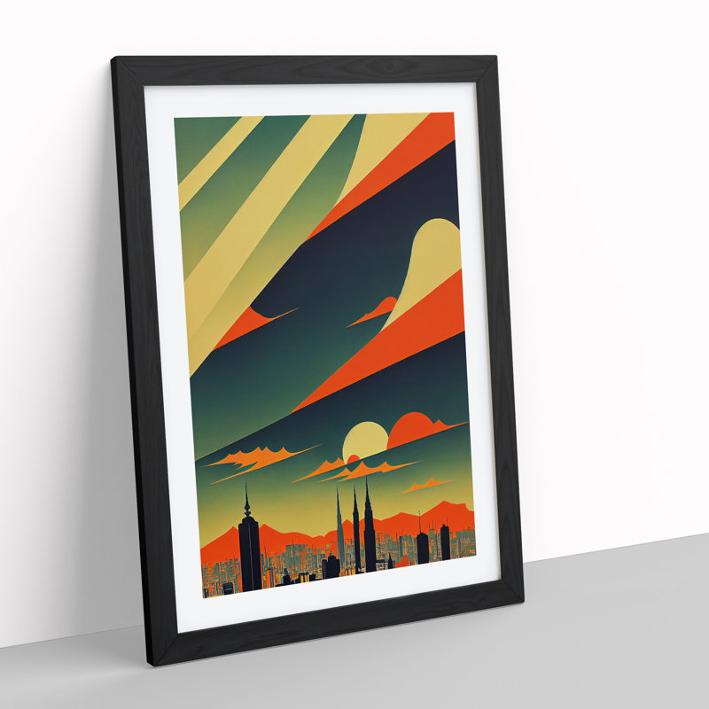 City Skyline Deco No.2 - Single Picture Frame Print, 46cm H x 34cm W x 2cm D, Black