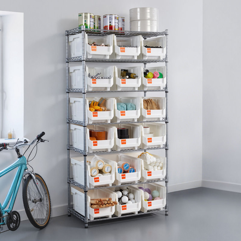 Étagère de rangement à 7 niveaux pour bacs roulants, 18 bacs de rangement, système de rayonnage en acier avec roulettes, range-outils mobile pour garage, entrepôt, bureau, restaurant, salle de classe, cuisine