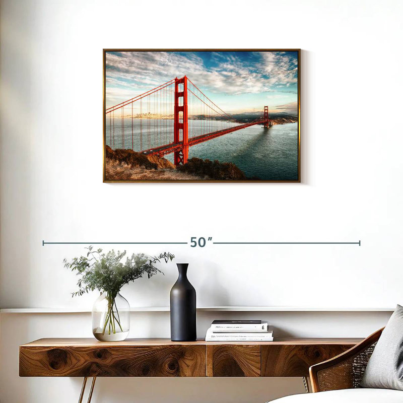 Pont rouge Golden Gate, 31 po x 21 po, Cadre flottant doré
