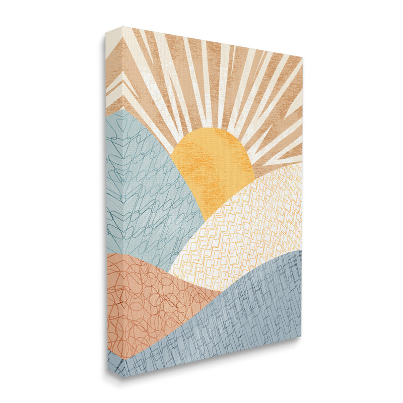 "Bold Sun" Rolling Hills, motif abstrait pour enfants, toile tendue par Ziwei Li, H 40 po x l 30 po x P 1,5 po, Toile tendue