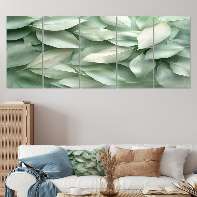 Feuilles de jade monochrome Lus Layers II - décoration murale jade - art mural traditionnel, H 28 po x l 60 po, 5