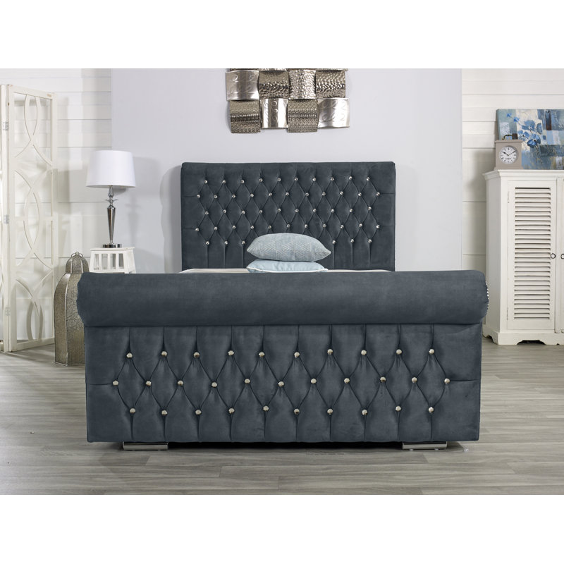 Herveline Upholstered Bed Frame, Single (3'), Steel