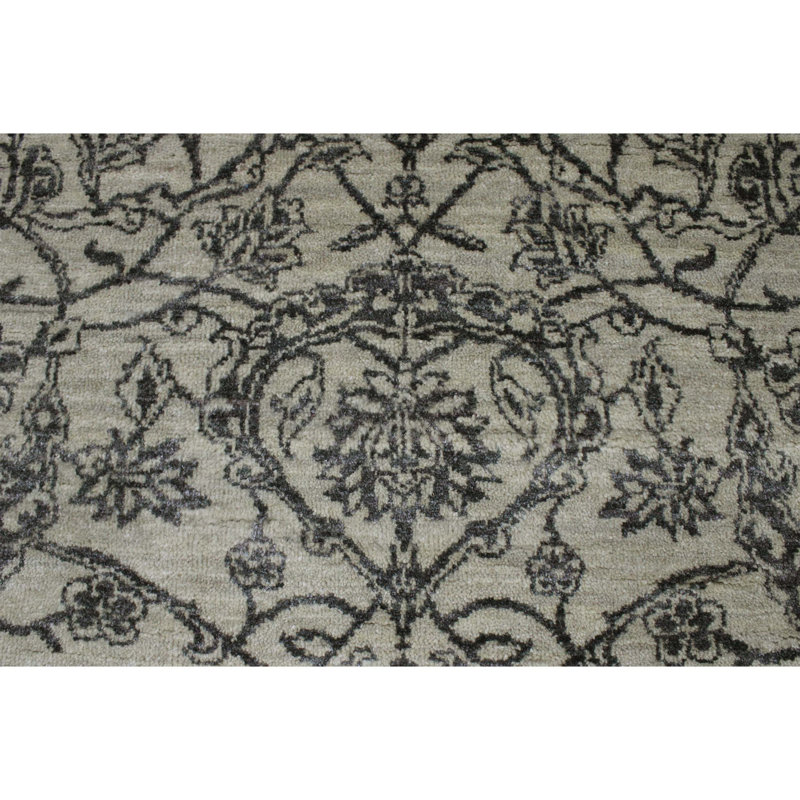 Hand Knotted Damask Area Rug in Brown/Beige, Rectangle 6' x 9'