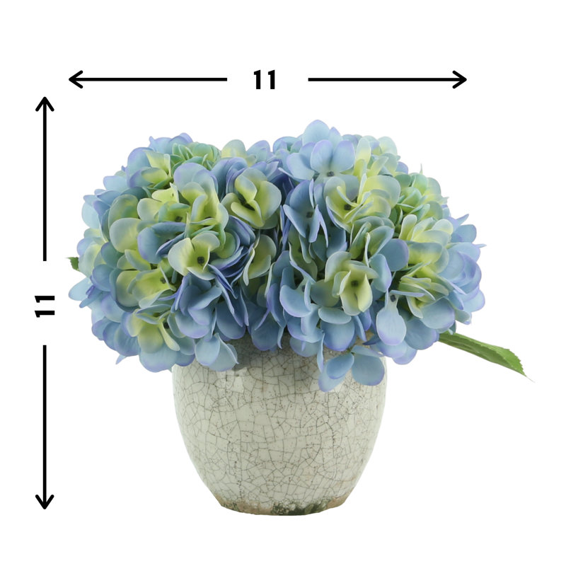 Hydrangea In Rustic Pot, Blue/Green