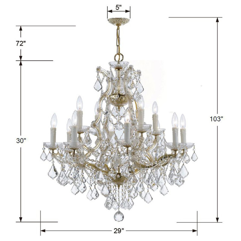 Lustre classique de style bougie à 13 lumières Weekes, Chrome poli, Swarovski Elements