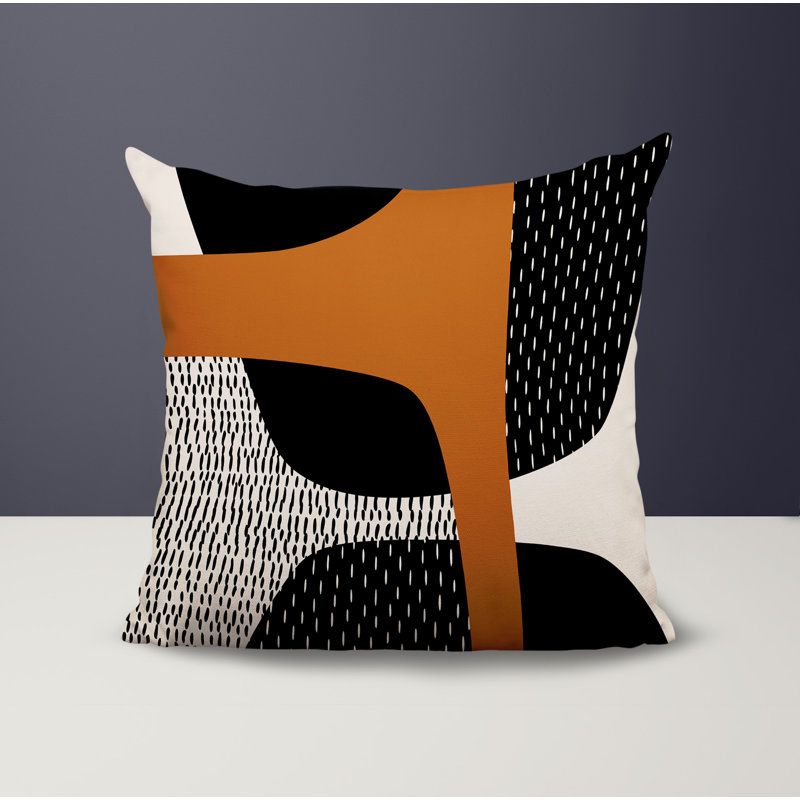 Coussin carré intérieur / extérieur pia, H 17 po x l 17 po, Orange brûlé / noir / blanc cassé