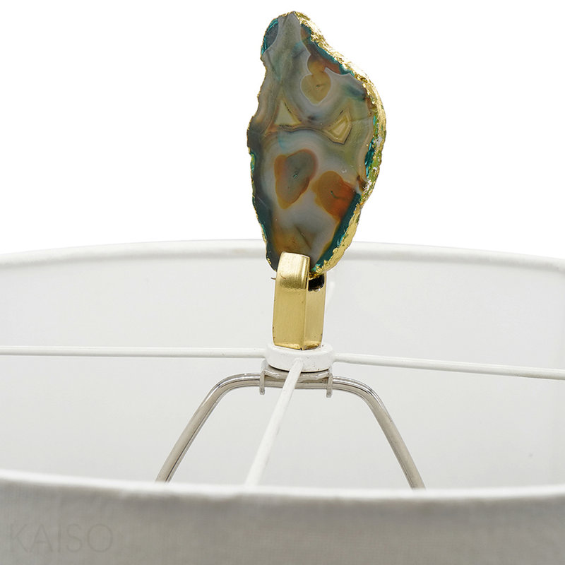 P 15 x 29,5 po Lampe de table tranche d'agate verdoyante avec base en marbre