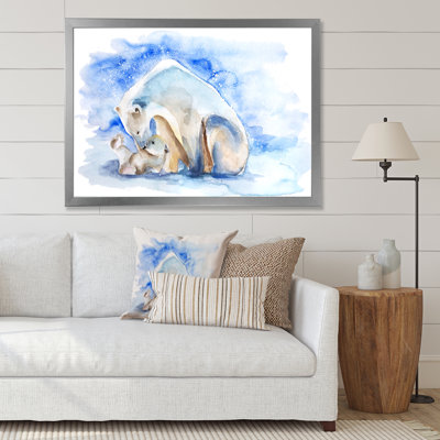 Ours polaire avec un ourson - peinture sur toile