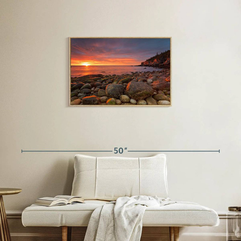 Lever de soleil au parc national d'Acadia, Cadre flottant en bois naturel, 31 po x 21 po