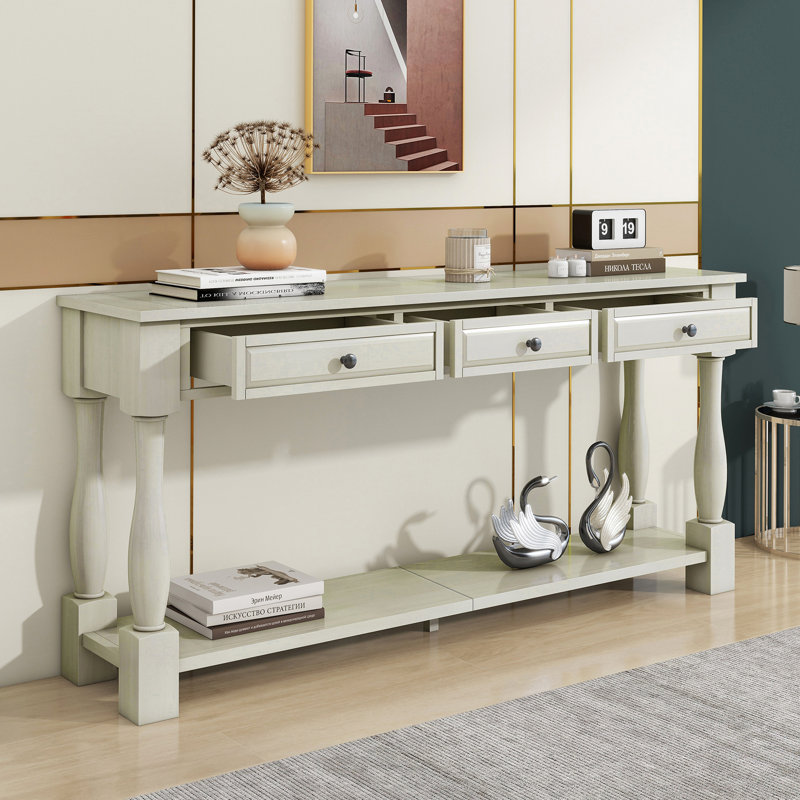 Console extra-longue de style méditerranéen avec tiroirs et tablette pour un rangement et une présentation élégants dans le vestibule ou le salon