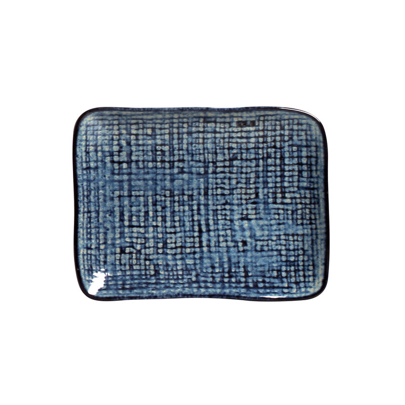 Petit plateau rectangulaire en grès céramique Denim de 7,1 po Denim - Va au micro-ondes, au four et au lave-vaisselle, par Porto Brasil