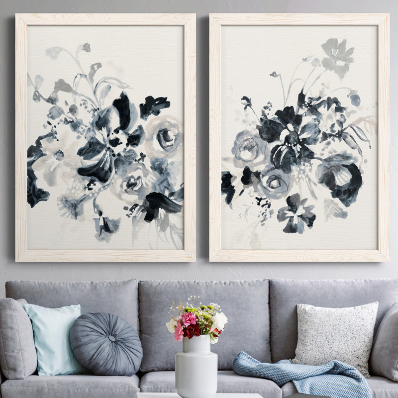 Floral Entanglement I - ensemble de 2 peintures sur toile encadrées, H 43,5 po x l 31,5 po x P 1 po, Toile blanche encadrée
