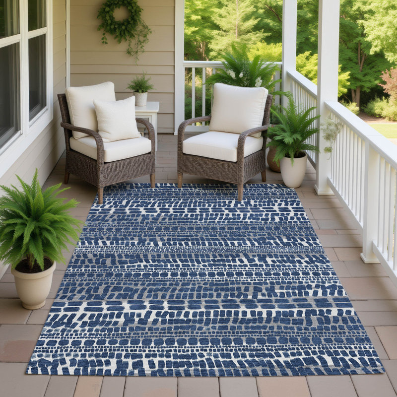 Tapis abstrait intérieur / extérieur lavable à la machine Chantille ACN2540, Marine, Rectangle 2 pi 6 po x 3 pi 10 po