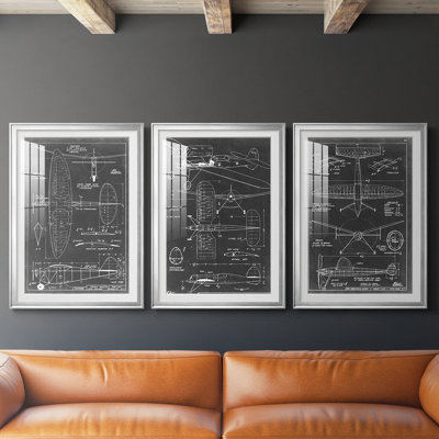 Aeronautic Blueprint I  -Custom Framed  Premium Print W Matt - 3 Pieces