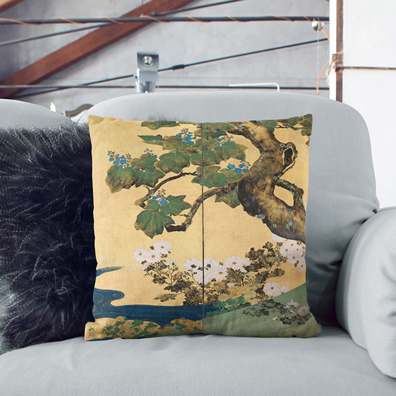 Floral Square Throw Cushion, Stone, 40cm H x 40cm W x 15cm D