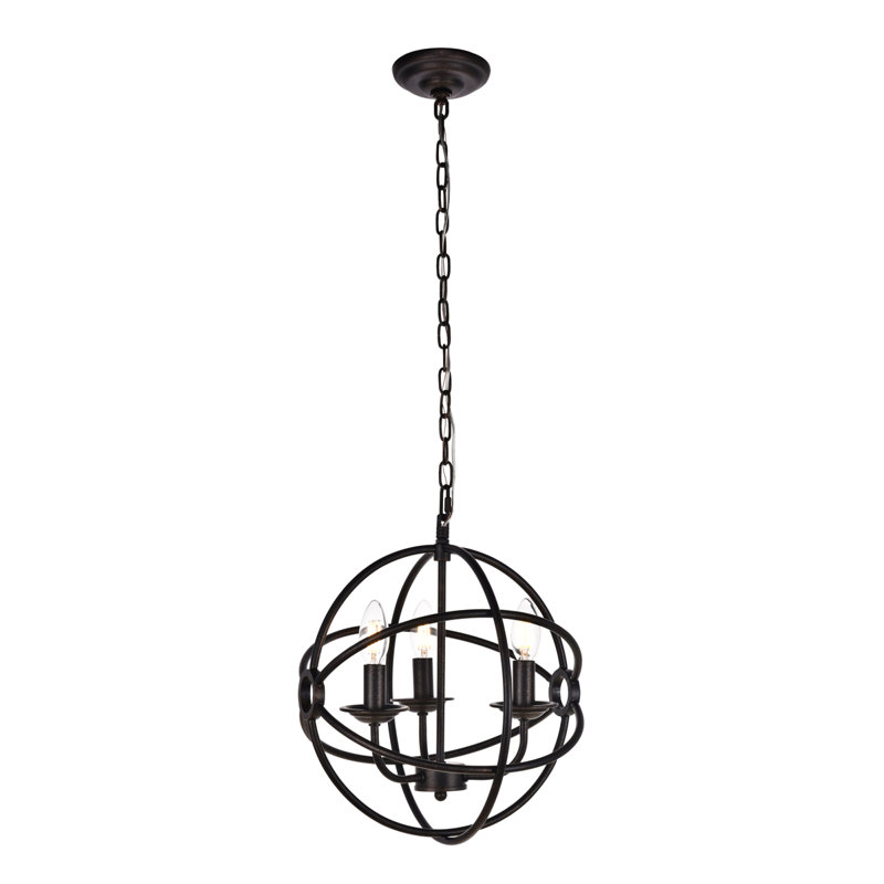 Luminaire suspendu simple Kwiete, Brun foncé, H 15 po x l 14 po x P 14 po, 3 lumières