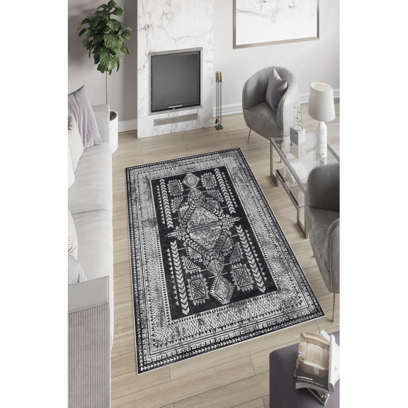 Eco-Friendly Area Rug, 100% Polyester, 4.7 x 5.9 ft | 650 g/m², Antibacterial, Non-Slip PVC Dot Underside | Machine Washable, Digital Printed Design | Perfect for Living Room, Bedroom & Play Areas