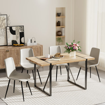 Rectangular Wood Top Double Pedestal Dining Set