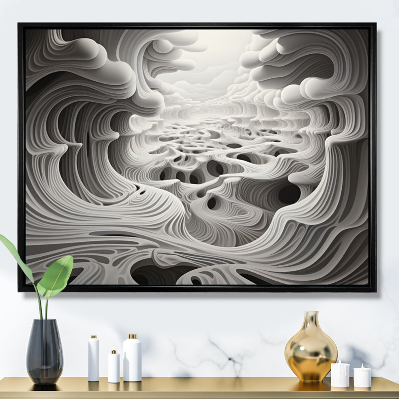 Noir et blanc Opt Monochromes II - impression, Cadre flottant noir, H 12 po x l 20 po x P 1 po