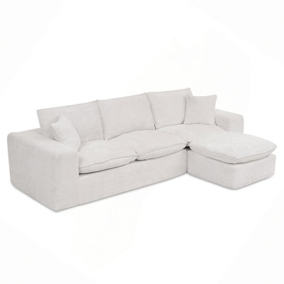 107" Boucle L-shaped Sectional Sofa with Moveable Ottoman for Living Room, Comfy Cloud Couch with Pillows, DIY Combination