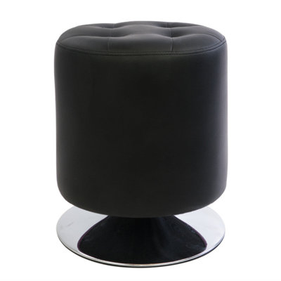 Rosey Tufted Vanity Ottoman with 360 Degrees Swivel Round Cushioned Seat Stainless Steel Flat Base