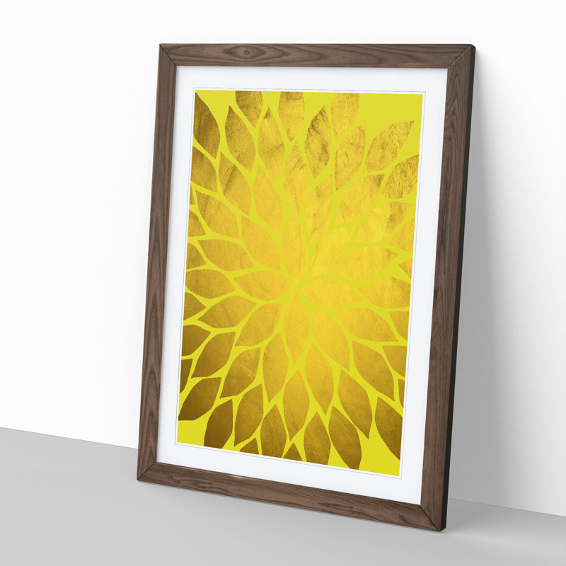 Abstract Leaves No.2 Gold - Picture Frame Graphic Art, Walnut, 36cm H x 27cm W x 2cm D