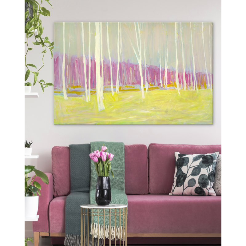 «Pink Yellow Woods» par Katie Ré Scheidt, H 25 po x l 40 po, Toile tendue