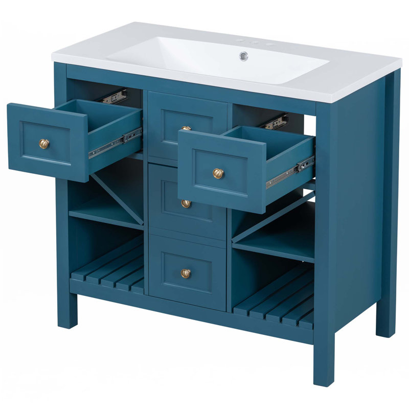 Meuble-lavabo 36 po avec lavabo en résine, Bleu