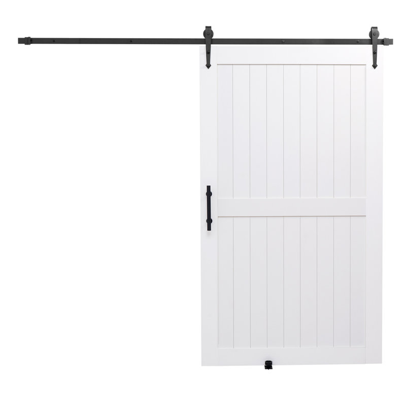Porte de grange coulissante avec panneau de panneau de fibres à densité moyenne et surface en PVC, 48 po x 84 po