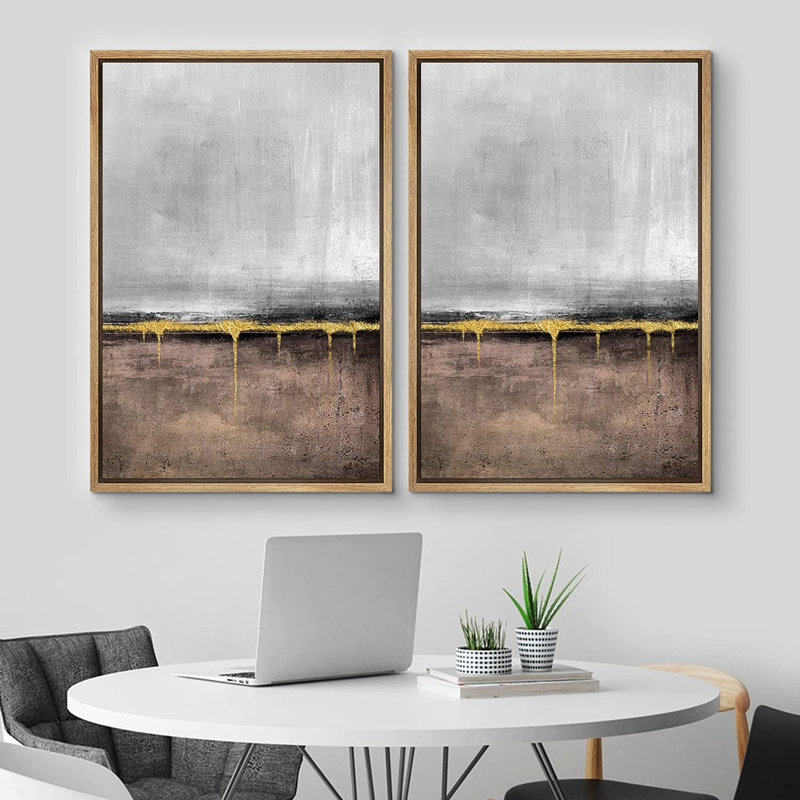 Ensemble de 2 peintures encadrées sur toile, H 24 po x l 32 po x P 1,5 po, Naturel