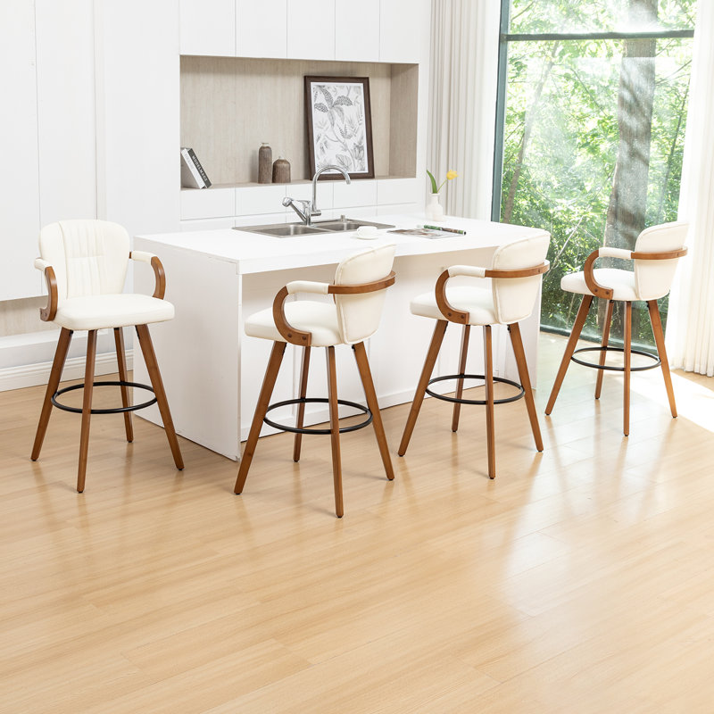 Modern Upholstered Leather Swivel 30 inch Counter Stools (Set of 4), White, 4, Bar Stool (29.13” Seat Height)
